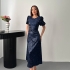 Rochie Midi Navy cu Paiete și M&acirc;neci Bufante