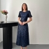 Rochie Midi Navy cu Paiete și M&acirc;neci Bufante
