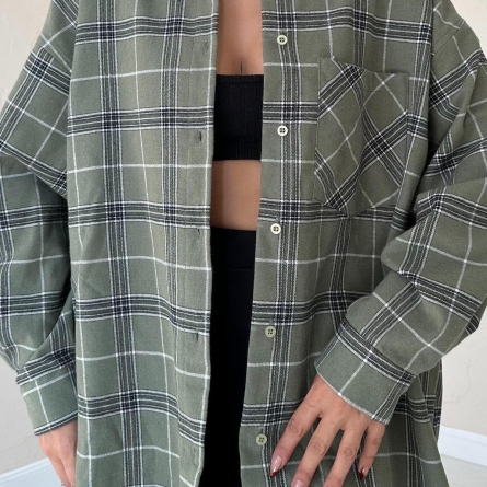 Оверсайз рубашка в клетку хаки