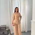 Camel Elegant Set with Draped Shirt and Wide-Leg Pants