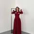 Burgundy Elegant Midi Dress with Contrast Details