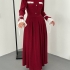 Burgundy Elegant Midi Dress with Contrast Details