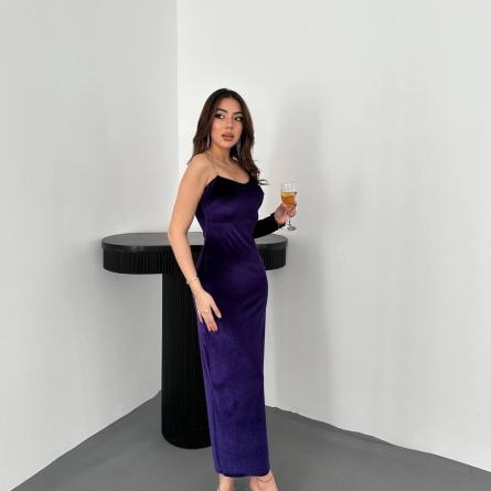 Rochie Mov Midi Asimetrică din Catifea