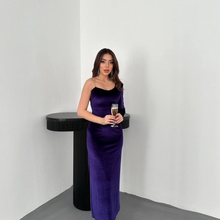 Rochie Mov Midi Asimetrică din Catifea