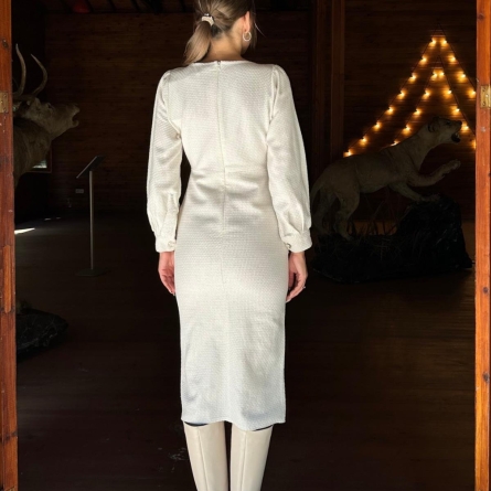 Ecru Cotton Midi Dress with Chain Detail