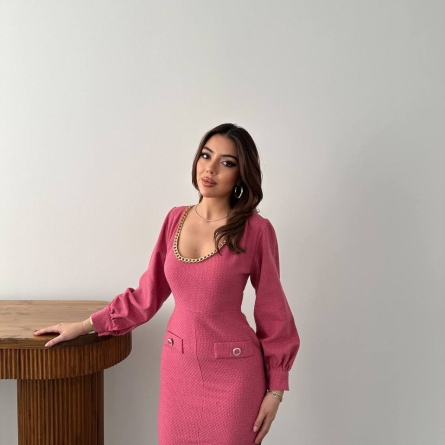 Pink Cotton Midi Dress with Chain Detail