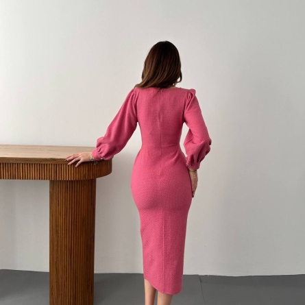 Pink Cotton Midi Dress with Chain Detail