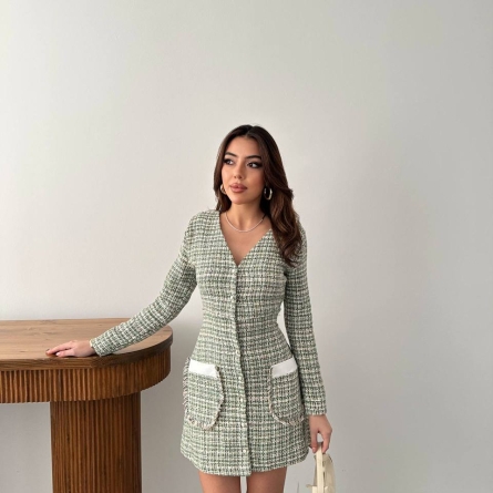 Rochie mini tweed cu buzunare decorative