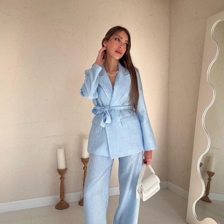 Set Blue cu Pantaloni și Sacou cu Cordon