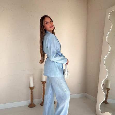 Set Blue cu Pantaloni și Sacou cu Cordon