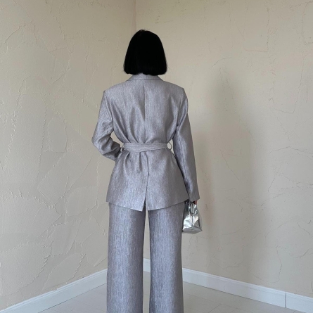 Set Argintiu cu Pantaloni și Sacou cu Cordon
