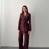 Set Burgundy cu Pantaloni și Sacou cu Cordon