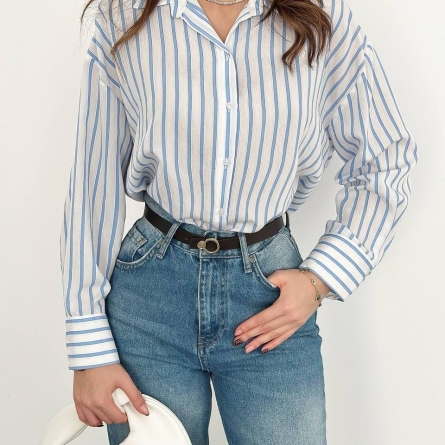 Blue Relaxed Fit Vertical Stripe Shirt