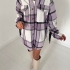 Lilac Plaid Overshirt with Fringe Detailing