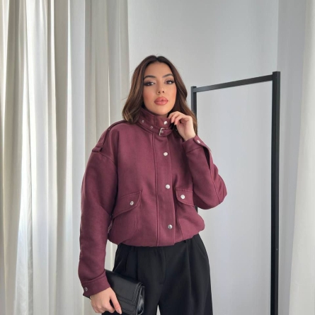 Geacă bomber bordo cu guler &icirc;nalt