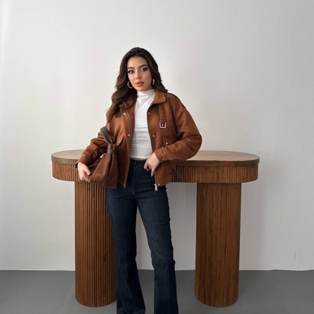 High-Collar Camel Bomber Jacket