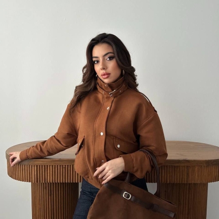High-Collar Camel Bomber Jacket