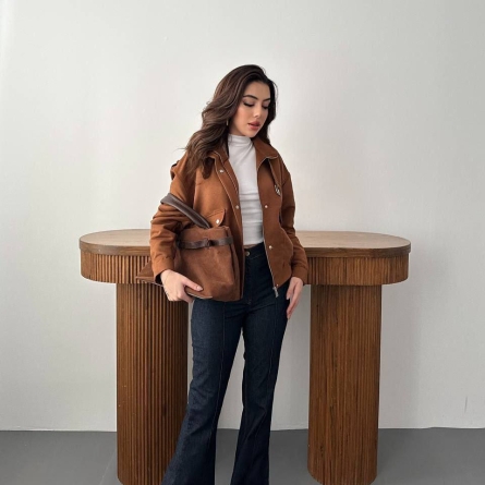 High-Collar Camel Bomber Jacket