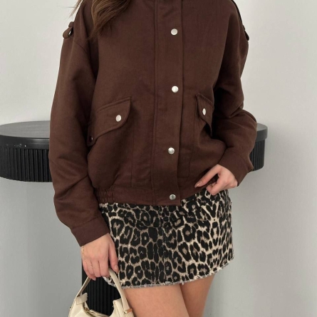 High-Collar Brown Bomber Jacket