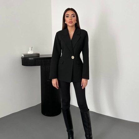 Elegant Black Single-Breasted Blazer Jacket