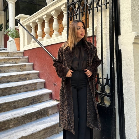 Long Coat with Belt and Leopard Print