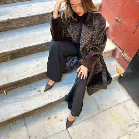 Long Coat with Belt and Leopard Print