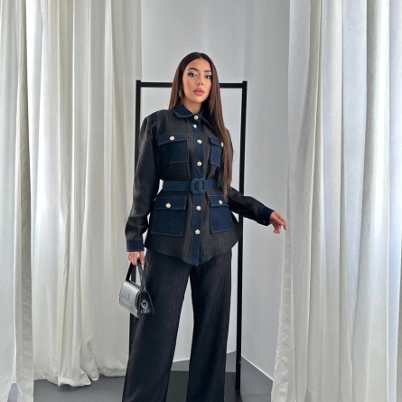 Элегантный комплект из денима с широкими брюками