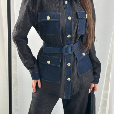 Элегантный комплект из денима с широкими брюками