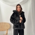 Jachetă Elegantă din Blană Sintetică Neagră cu Guler