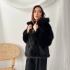 Jachetă Elegantă din Blană Sintetică Neagră cu Guler