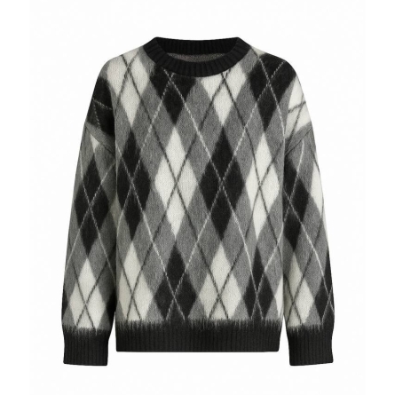 Pulover Oversize cu Model Argyle Gri