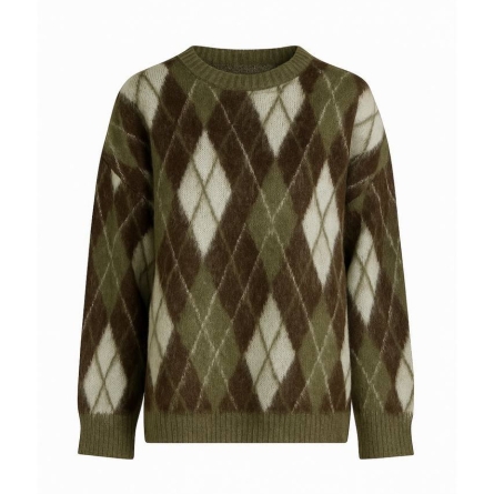 Oversized Argyle Pattern Knit Sweater in Natural Tones