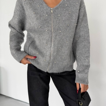 Серый кардиган на молнии с декоративными элементами