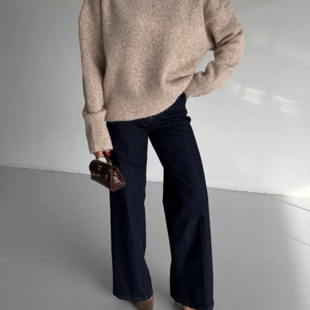 Beige Knit V-Neck Sweater