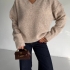 Beige Knit V-Neck Sweater