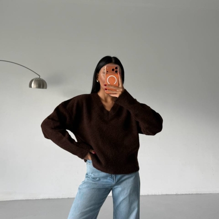 Pulover Maro Tricotat cu Decolteu &icirc;n V