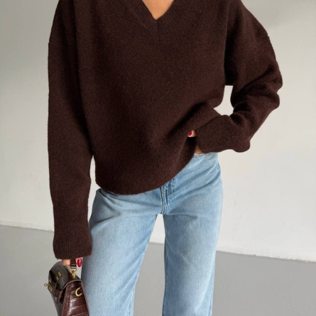 Pulover Maro Tricotat cu Decolteu &icirc;n V