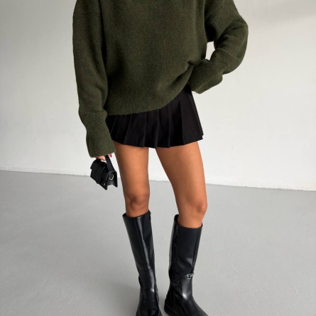 Green Knit V-Neck Sweater