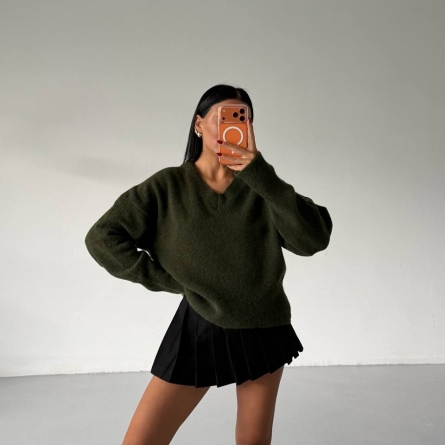 Green Knit V-Neck Sweater