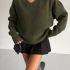 Green Knit V-Neck Sweater