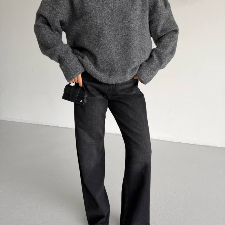 Gray Knit V-Neck Sweater