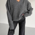 Gray Knit V-Neck Sweater