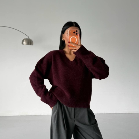 Burgundy Knit V-Neck Sweater