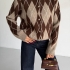 Cardigan Tricotat cu Model Argyle Maro-Beige