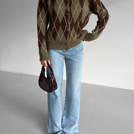 Вязаный кардиган с узором аргайл, коричнего-зеленый