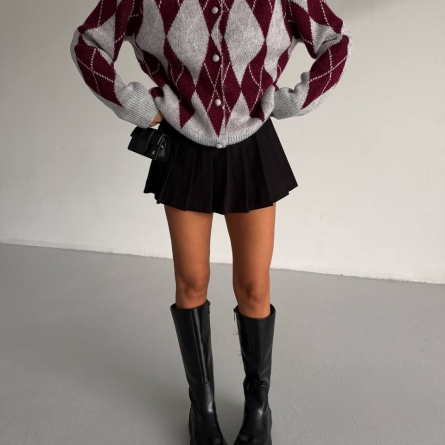 Вязаный кардиган с узором аргайл, бордово-серый