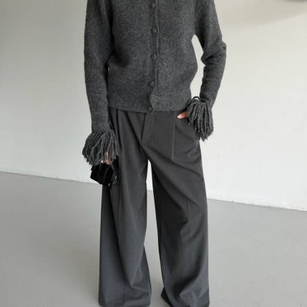 Cardigan Tricotat Antracit cu Detalii Franjurate