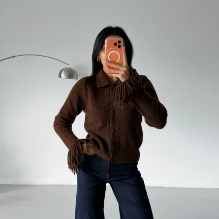 Cardigan Tricotat Maro cu Detalii Franjurate