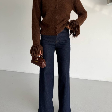 Cardigan Tricotat Maro cu Detalii Franjurate