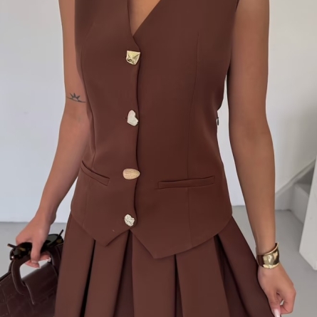 Rochie Maro cu Aspect se Vestă si Fustă